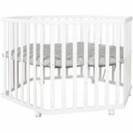 ROBA LITTLE STARS Hegaxonal Baby Playpen - Adjustable Height - Padded Cover - Braked Wheels - White Lacquered Wood - Star Pattern - Image 2