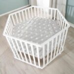 ROBA LITTLE STARS Hegaxonal Baby Playpen - Adjustable Height - Padded Cover - Braked Wheels - White Lacquered Wood - Star Pattern - Image 3