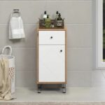 Bathroom furniture - low storage - Oak and white decor - L36 x D29 x H79 cm - TOUCH - Image 5