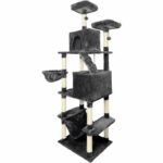 TAYLOR Cat tree - 60 x 50 x 206 cm - Dark grey - 2 platforms, 1 perch, 2 cabins, 1 hammock