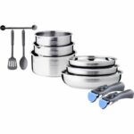 Induction cookware set - Arthur Martin - AM2238 - Stainless steel - 10 pieces - Removable handle - All hobs including induction