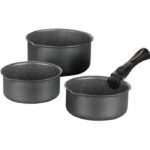 Arthur Martin AM777GM kitchen battery set of 3 pans - matt gray 16-18-20 cm + 1 removable handle - All lights including induction