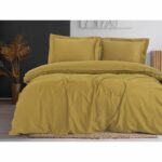 Bedding set - 1 duvet cover 220 x 240 cm + 2 pillowcases 60 x 60 cm - 100% cotton satin - Mustard - Image 3