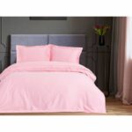 Bedding set - 1 duvet cover 220 x 240 cm + 2 pillowcases 60 x 60 cm - 100% cotton satin - Pink - Image 3