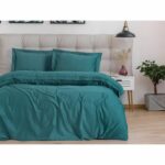 Bedding set - 1 duvet cover 220 x 240 cm + 2 pillowcases 60 x 60 cm - 100% cotton satin - Blue - Image 3