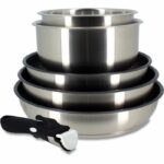 Cookware set - Induction - MENASTYL - 7930018 - Stainless steel - 6 pieces - Removable handle - Grey