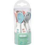 BEABA Set of 6 ergonomic spoons + 4 forks (old pink + airy green + light mist)
