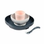 BEABA, Baby Silicone Meal Box, With Suction Cup, Anti-slip, 4 Pieces, Plate + Bowl + Glass + Spoon, Night Blue