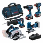 Pack 5 tools: GSR 18V-55 + GST 18V-125 S + GKS 18V-57-2 + GSA 18V-28 + GDX 18V-200 + 3 4.0Ah batteries + GAL 18V-40 + bag L