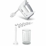 Bosch mixer – MFQ36440 – 450 W – 5 speeds – 2 whisks / 2 stainless steel dough hooks – Graduated bowl with lid – White / Grey