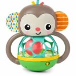 Grab - BRIGHT STARTS - Giggle Monkey - Light-up Musical Rattle Toy - With Easy-Grab Oball - 6 Months and Up - Unisex