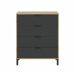 CALICOSY - 4-drawer chest of drawers with knotty oak and anthracite gray decor - L77.5 cm - Light wood