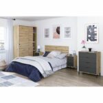 CALICOSY - 4-drawer chest of drawers with knotty oak and anthracite gray decor - L77.5 cm - Light wood - Image 3