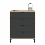 CALICOSY - 4-drawer chest of drawers with knotty oak and anthracite gray decor - L77.5 cm - Light wood - Image 4