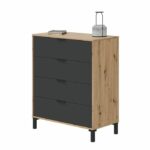 CALICOSY - 4-drawer chest of drawers with knotty oak and anthracite gray decor - L77.5 cm - Light wood - Image 5