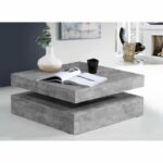 Pivoting square coffee table - Particle panel - Light gray concrete decor - Classic - L 78 x D 78 x H 35.4 cm - Coffee - Image 3