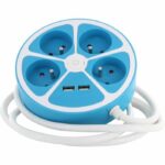 Circular design power strip – CHACON – 4X16 A – 1.5 m cord – With 2 USB-A + Switch – Blue