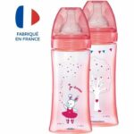 DODIE Lot of 2 anti-colic bottles Initiation + - 330ml - ROSE DANCER - round teats 3 speeds flow 3