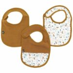 Pack of 3 bibs – DOMIVA – 0-6 months – Cotton gauze – Caramel printed on the water