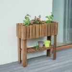 EKJU Raised vegetable patch with shelf in brown stained FSC pine – 39 L – 78 x 29 x 79 cm