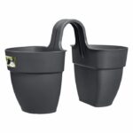 Elho – Flower pot – Vibia Campana Flower Twin 21 – Anthracite – Outdoor balcony – L 38.4 x W 20.5 x H 26.5 cm
