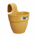 Elho – Flower pot – Vibia Campana Easy Hanger Small – Honey yellow – Outdoor balcony – L 24.1 x W 20.5 x H 26.5 cm