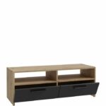PILVI TV cabinet - Contemporary style - Oak and Black decor - 2 flaps + 2 niches - L 95 x D 36 x H 34.5 cm - Image 4