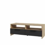 PILVI TV cabinet - Contemporary style - Oak and Black decor - 2 flaps + 2 niches - L 95 x D 36 x H 34.5 cm - Image 6