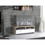 FINLANDEK Contemporary matt white HELPPO TV stand with oak effect - W 95 cm - Image 2