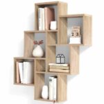 FMD Wall Shelf with 8 Compartments Oak Color Living Room Storage Shelf 428743