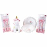 Unicorn Tableware Set for Children - FUN HOUSE - 006319 - 2 Plates, 2 Cutlery Sets and 1 Soft Plush Toy