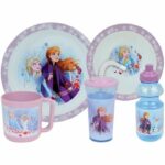 Disney Frozen Tableware Set - FUN HOUSE - 006379 - Deep Plate, Flat Plate, Mug, Water Bottle and Tumbler with Straw