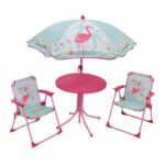 FUN HOUSE 713088 FLAMENT PINK Garden furniture with a table, 2 folding chairs and a parasol for children - Image 2