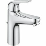 Single-lever basin mixer - GROHE Swift - 24328001 - Chrome - Size M - Cold water opening - Water saving - Pull rod and waste