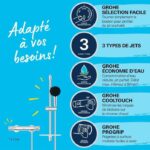 Shower set with thermostatic mixer, 3-jet shower head, 60cm bar and flexible hose - GROHE 34791001 - Water saving - Chrome - Image 3