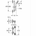 Shower set with thermostatic mixer, 3-jet shower head, 60cm bar and flexible hose - GROHE 34791001 - Water saving - Chrome - Image 4