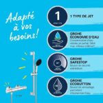 Shower set with thermostatic mixer, 1 jet shower head, 60cm bar and flexible hose - GROHE 34597001 - Water saving - Chrome - Image 3