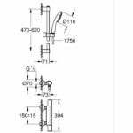 Shower set with thermostatic mixer, 1 jet shower head, 60cm bar and flexible hose - GROHE 34597001 - Water saving - Chrome - Image 4