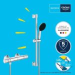 Shower set with thermostatic mixer, 1 jet shower head, 60cm bar and flexible hose - GROHE 34597001 - Water saving - Chrome - Image 5