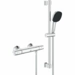 Shower set with thermostatic mixer, 3-jet shower head, 60cm bar and flexible hose - GROHE 34237003 - Water saving - Chrome
