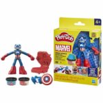 Play-Doh Captain America, Stamper Shield set with flexible figure, accessories and modeling clay, from 4 years old, Marvel