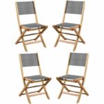 Set of 4 FSC acacia wood garden chairs and textilene seat - 50 x 57 x 90 cm - Gray