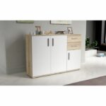 IKOLI storage unit - 3 doors, 2 drawers - Sonoma oak and white decor - L119.6 x D31.4 x H81.7 cm - Plastic handles - Image 2