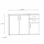 IKOLI storage unit - 3 doors, 2 drawers - Sonoma oak and white decor - L119.6 x D31.4 x H81.7 cm - Plastic handles - Image 6