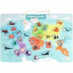 Magnetic continents board - Educational game - JADE - 30 animal pieces - FSC wood - 40x30 cm - From 3 years old