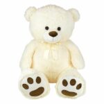 Cream Teddy Bear with Bow +/- 100 cm - PLANET PLUSH - Large 1 meter cream bear, irresistibly soft. - Image 2