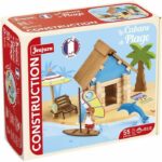 The Beach Hut 55 Pieces - JEUJURA - Natural Wood Construction Game, Mat and Accessories Included, 22x18.5x8.5 cm