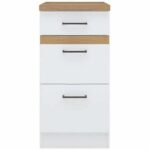 Junona Kitchen Low Furniture 40 cm - 3 drawers + worktop - Brilliant white - Image 3