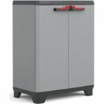 KETER | STILO LOW CABINET, Grey / Black / Red, 68 x 39 x 90 cm