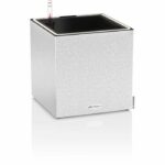 LECHUZA Canto Stone Cube 30 flower pot - complete LED kit, quartz white